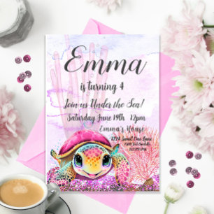 Convites Tartaruga 4º Aniversário, Sob o Mar