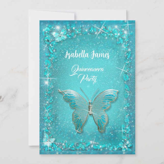 Convites Tartaruga azul-15 de Quinceañera (Frente)
