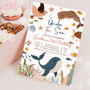 Convites Tartaruga de Tubarão Baleia Sob o Mar Aniversário 