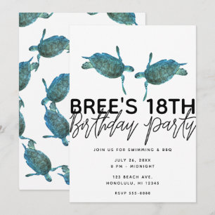 Convites Tartarugas Marinhas Azul Esverdeado Praia do Ocean