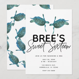 Convites Tartarugas Marinhas Azul Turquesa Festa de 15 Anos