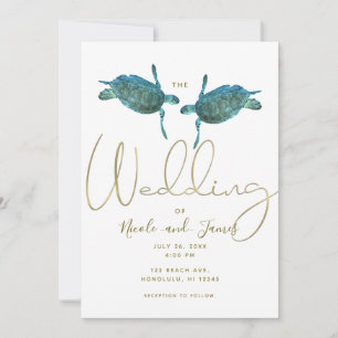 Convites Tartarugas Marinhas Azul Verde Elegante Casamento 