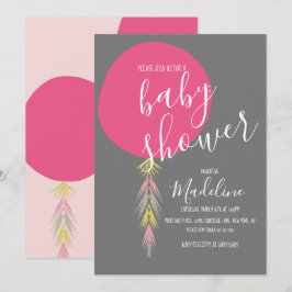 Convites Tassel Boho Balão para Chá de Bebê Menina