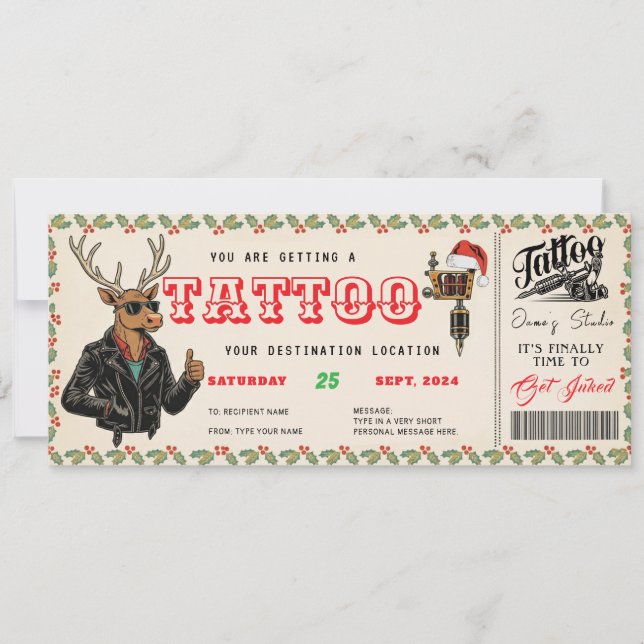 Convites Tattoo Christmas Gift Ticket Certificate Voucher (Frente)