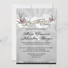Convites Tattoo Rockabilly Swallow Bird Weding Invitation