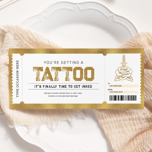 Convites Tatuagem Ganhe uma Voucher de Presente Dourado (Criador carregado)