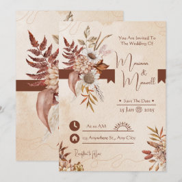 Convites Taupe Autumn Modern Watercolor Terracotta Casament