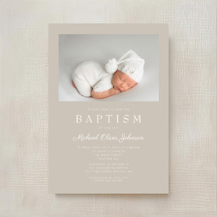 Convites Taupe Beige Modern Photo Baptism