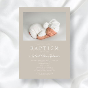 Convites Taupe Beige Modern Photo Baptism
