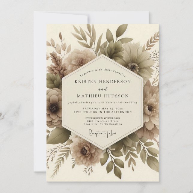 Convites Taupe Botanical Autumn Romance Wedding (Frente)
