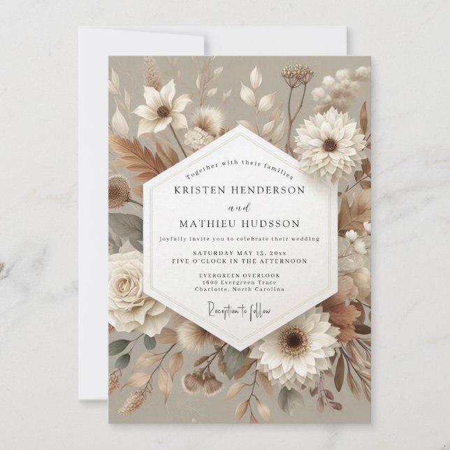 Convites Taupe Botanical Romance Wedding (Frente)