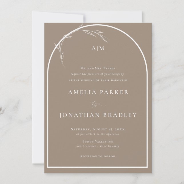 Convites Taupe Clássico Moderno | Casamento Formal (Frente)