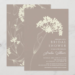Convites Taupe & Cream Chá de panela Floral Moderno