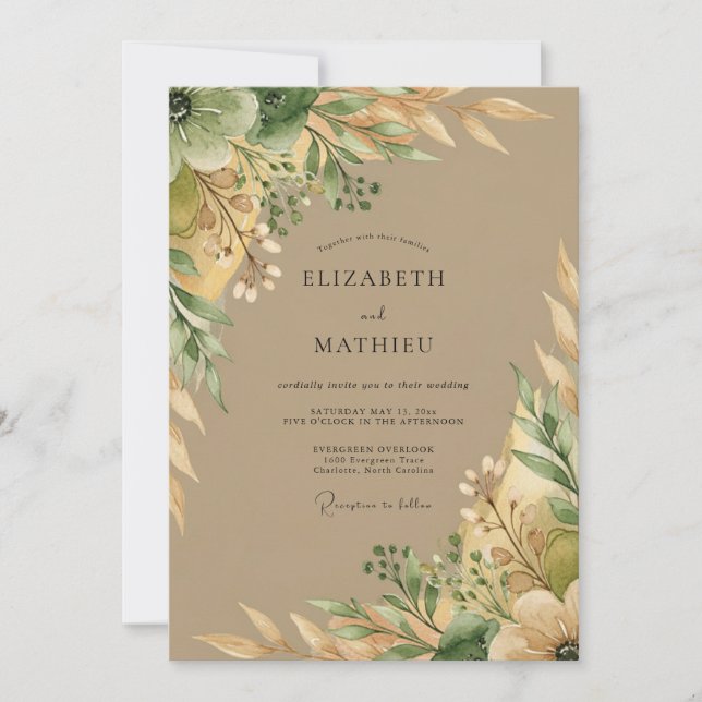 Convites Taupe Earthy Botanical Wedding (Frente)