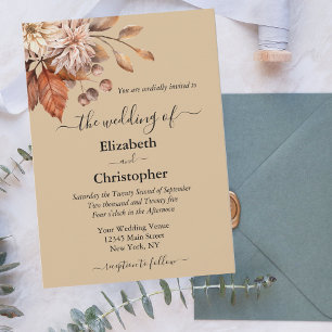 Convites Taupe Elegant Floral Botanical Terracotta Wedding