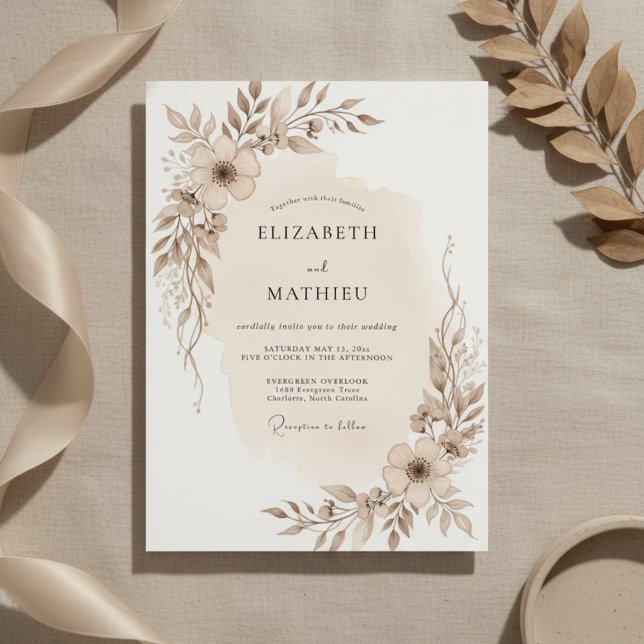 Convites Taupe Ethereal Botanical Wedding (Criador carregado)