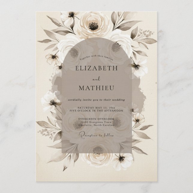 Convites Taupe Ethereal Flora Wedding (Frente)