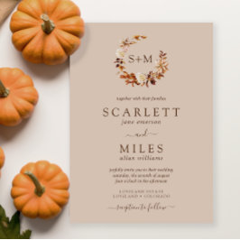 Convites Taupe Fall Terracotta Monograma Wreath Casamento