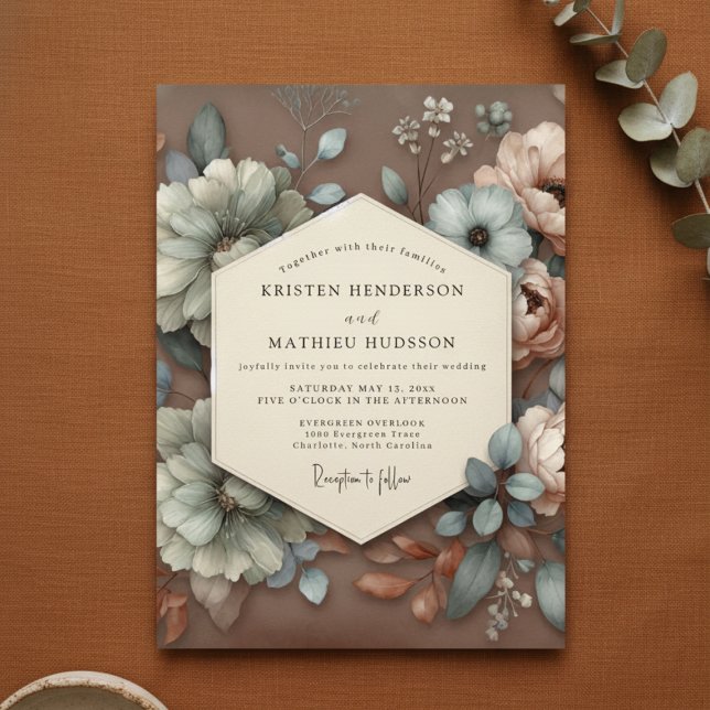 Convites Taupe Floral Bloom Wedding (Criador carregado)