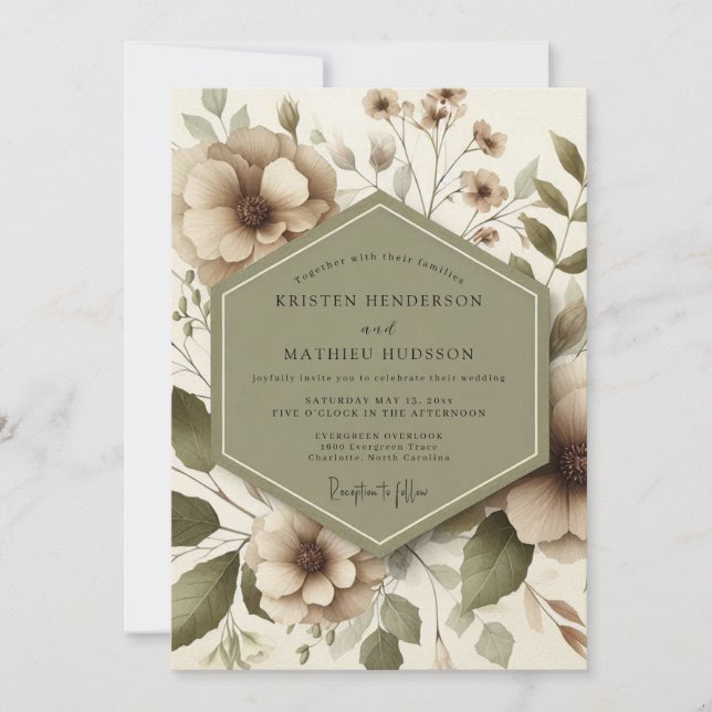 Convites Taupe Floral Ethereal Wedding (Frente)
