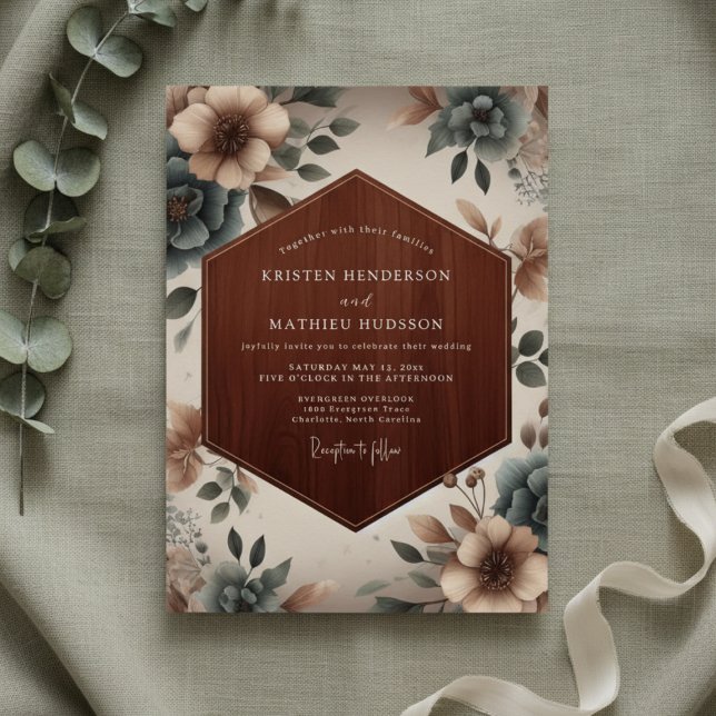 Convites Taupe Floral Ethereal Wedding (Criador carregado)