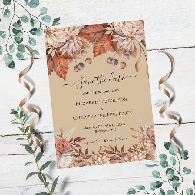 Convites Taupe Floral Terracotta Casamento Salvar Data (Criador carregado)