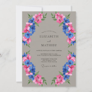 Convites Taupe Fuchsia Azul Pintado Casamento