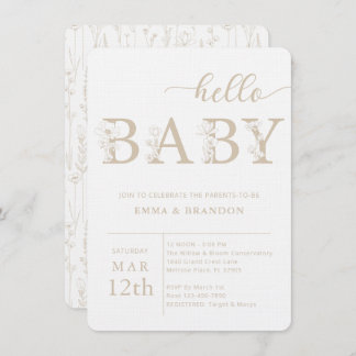 Convites Taupe Hello Baby Wildflower Invitation