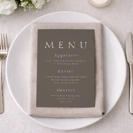 Convites Taupe Minimalist Wedding Menu Card