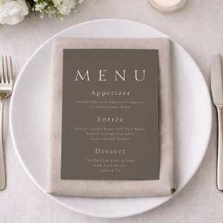 Convites Taupe Minimalist Wedding Menu Card