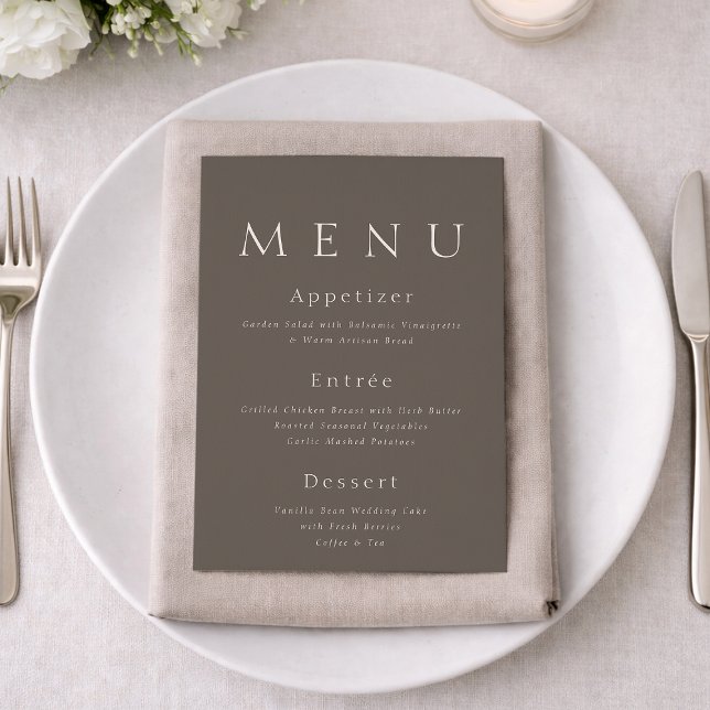 Convites Taupe Minimalist Wedding Menu Card (Criador carregado)