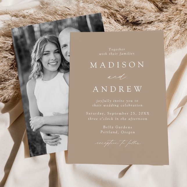 Convites Taupe Modern Elegance Foto Wedding (Criador carregado)