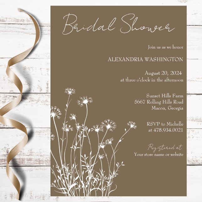 Convites Taupe Moderno e Chá de panela de flor branca (Criador carregado)
