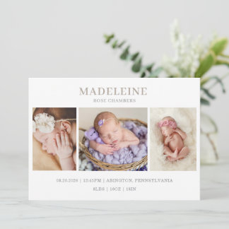 Convites Taupe Muted Gray Photo Baby Announcement Card
