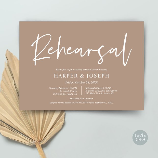 Convites Taupe Quente e Janto do Casamento Moderno (Wedding Rehearsal and Dinner Invitation Card, PDF, Modern Minimalist Elegant, in Warm Taupe)