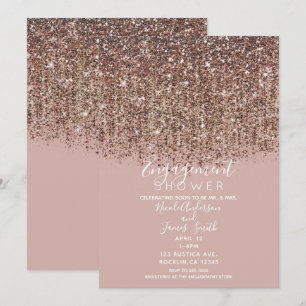 Convites Taupe Rubor Glitter Dourado Rosa Noivado Chuva