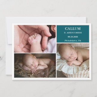 Convites Taupe Teal Baby Photo Collage Announcement Card