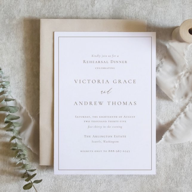 Convites Taupe Typografia Janto de ensaio formal (Customizable formal rehearsal dinner invitation featuring taupe simple typography. )