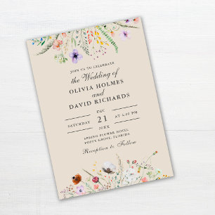 Convites Taupe Watercolor Wildflower Meadow Wedding