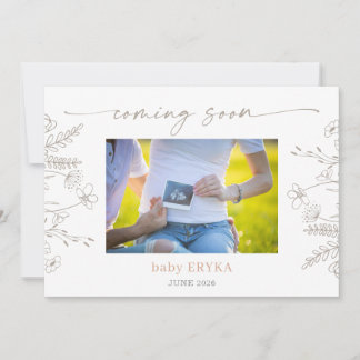 Convites Taupe Wildflower Boho Pregnancy Announcement Card