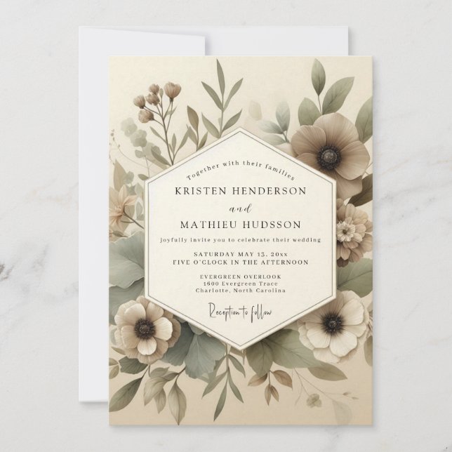 Convites Taupe Woodland Bloom Wedding (Frente)