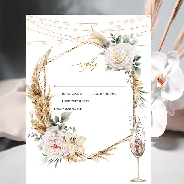 Convites Taurino de Casamento Floral em Dourado Responder  (Criador carregado)