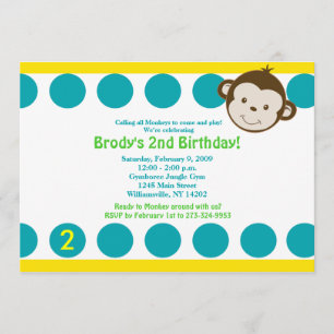 Convites {TBA} Macaco Mod Fofo Azul/Amarelo Aniversário 5x7