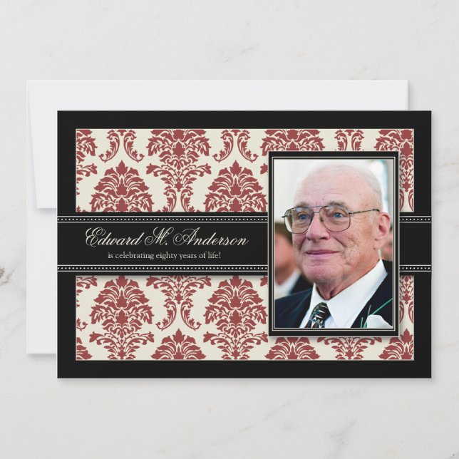 Convites {TBA} Ouro Anos Aniversário do Damask (vermelho) (Frente)