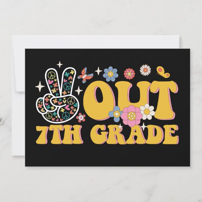 Convites Tchau 7ª Série Groovy Último Dia de Escola (Frente)