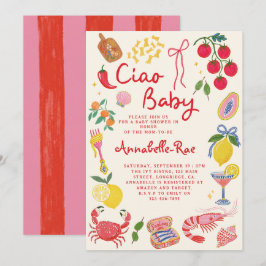 Convites Tchau Bebê Chuvinha de Bebê Italiana Rosa Vermelho