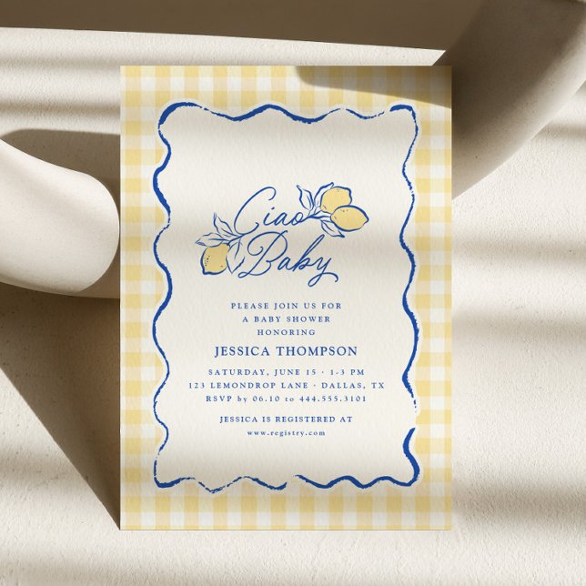 Convites Tchau Bebê Limão de Amalfi Azul e Amarelo Chás de  (Criador carregado)