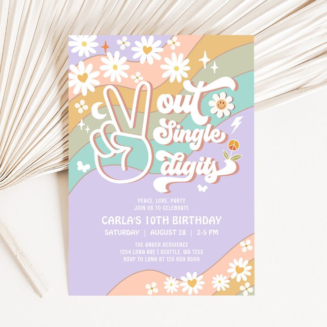 Convites Tchau Dígitos Únicos Groovy 10º Aniversário (Criador carregado)