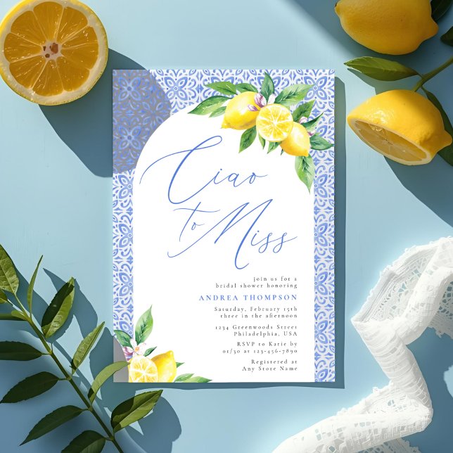 Convites Tchau para o Miss Lemon Italian Blue Tile Chá de N (Criador carregado)