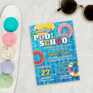 Convites Tchau Piscina Olá Escola Festa de Volta às Aulas
